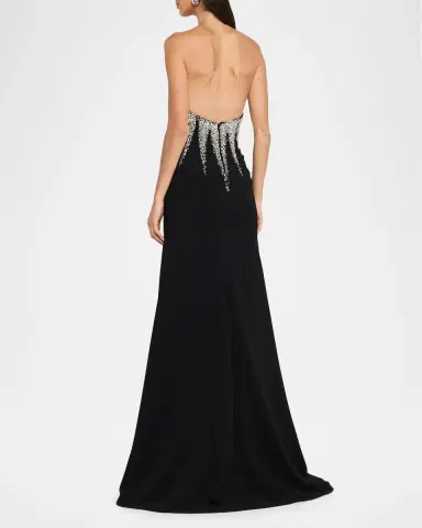 Naeem Khan Strapless Crystal-Embellished Crepe Fit-&-Flare Gown | Thumbnail 3