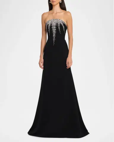 Naeem Khan Strapless Crystal-Embellished Crepe Fit-&-Flare Gown | Thumbnail 4
