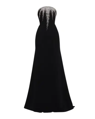 Naeem Khan Strapless Crystal-Embellished Crepe Fit-&-Flare Gown | Thumbnail 1