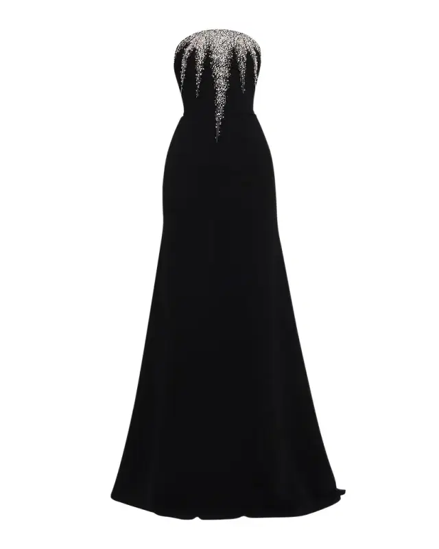 Naeem Khan Strapless Crystal-Embellished Crepe Fit-&-Flare Gown