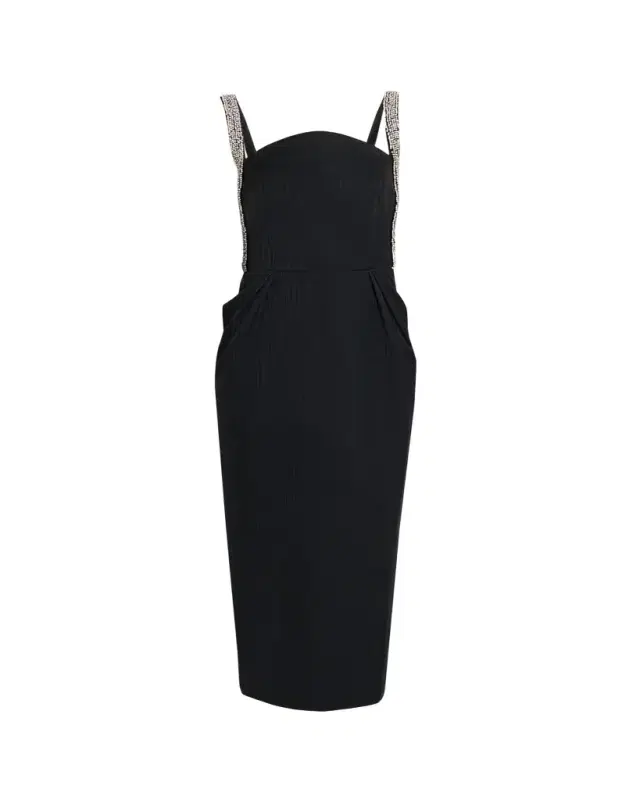 REBECCA VALLANCE Teles Crystal-Trim Taffeta Midi Dress