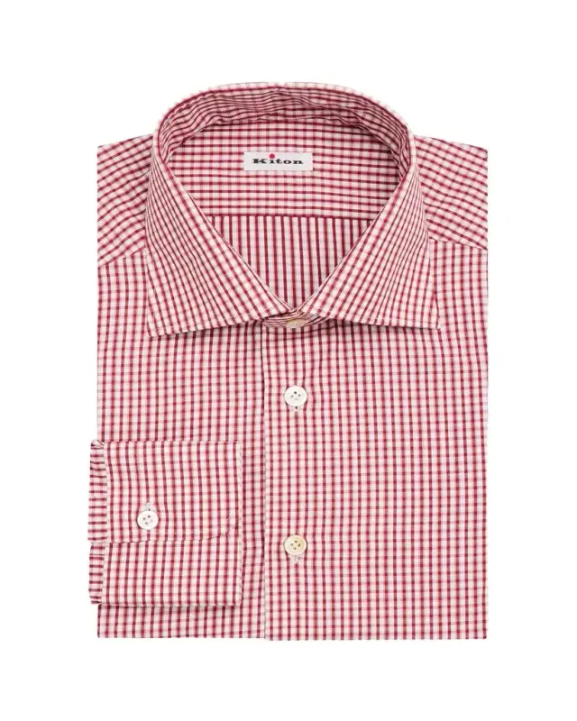 Kiton Men's Cotton Micro-Check Dress Shirt