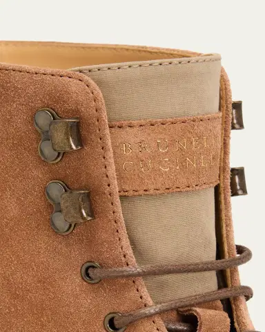 Brunello Cucinelli Men's Suede Lug-Sole Lace-Up Boots | Thumbnail 3