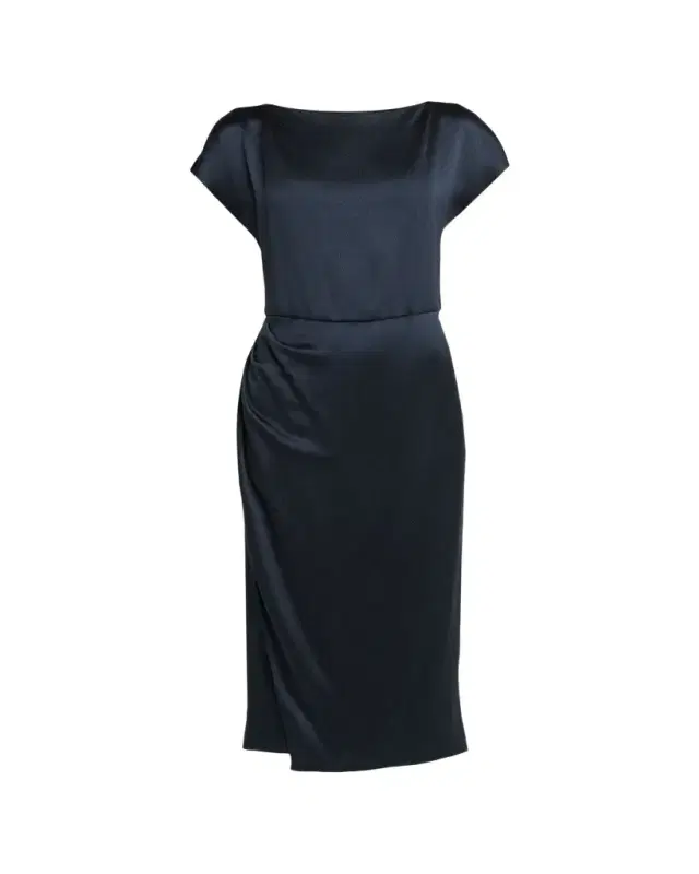 Giorgio Armani Hammered Satin Cap-Sleeve Wrap Midi Dress