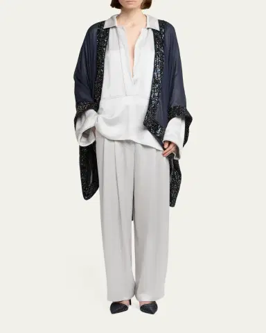 Giorgio Armani Hammered Satin Plunging Collared Shirt | Thumbnail 2