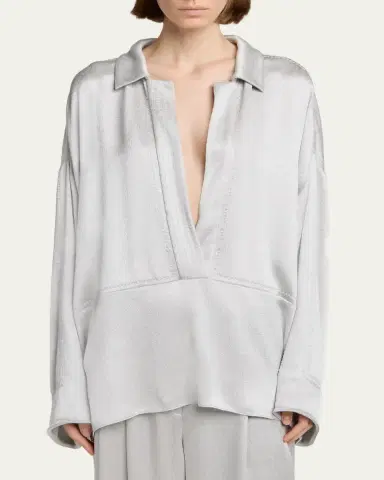 Giorgio Armani Hammered Satin Plunging Collared Shirt | Thumbnail 4
