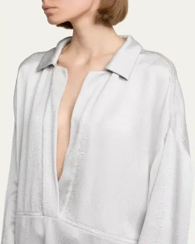 Giorgio Armani Hammered Satin Plunging Collared Shirt | Thumbnail 5
