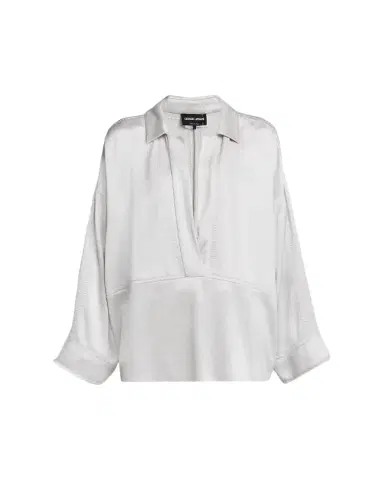Giorgio Armani Hammered Satin Plunging Collared Shirt | Thumbnail 1