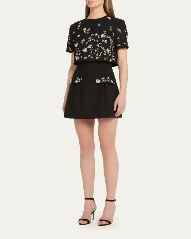 Oscar de la Renta Crystal Short-Sleeve Bolero Mini Dress | Thumbnail 4