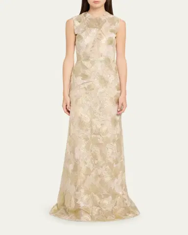 Reem Acra Metallic Floral Embroidered Sleeveless Gown | Thumbnail 2
