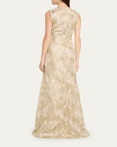 Reem Acra Metallic Floral Embroidered Sleeveless Gown | Thumbnail 3