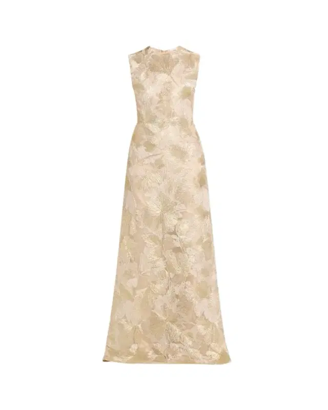 Reem Acra Metallic Floral Embroidered Sleeveless Gown