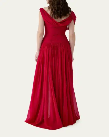 Carolina Herrera Flower Draped Off-The-Shoulder Silk Chiffon Gown | Thumbnail 3 Carolina Herrera Flower Draped Off-The-Shoulder Silk Chiffon Gown | Thumbnail 3