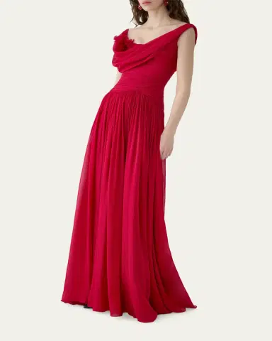 Carolina Herrera Flower Draped Off-The-Shoulder Silk Chiffon Gown | Thumbnail 4 Carolina Herrera Flower Draped Off-The-Shoulder Silk Chiffon Gown | Thumbnail 4