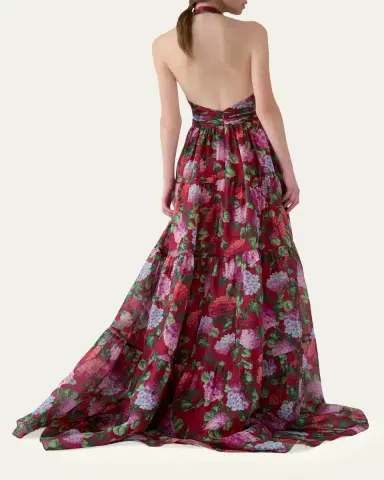 Carolina Herrera Halter Neck Tiered Floral Silk Gown | Thumbnail 3 Carolina Herrera Halter Neck Tiered Floral Silk Gown | Thumbnail 3