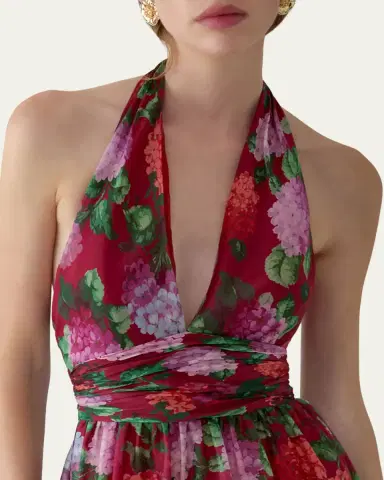 Carolina Herrera Halter Neck Tiered Floral Silk Gown | Thumbnail 4 Carolina Herrera Halter Neck Tiered Floral Silk Gown | Thumbnail 4