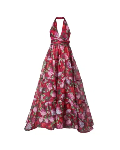 Carolina Herrera Halter Neck Tiered Floral Silk Gown | Thumbnail 1 Carolina Herrera Halter Neck Tiered Floral Silk Gown | Thumbnail 1