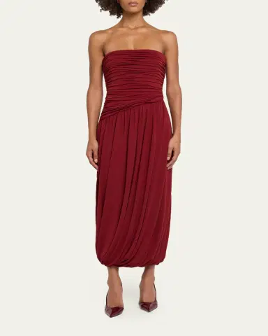 Cinq à Sept Rosine Draped Strapless Midi Dress | Thumbnail 2 Cinq à Sept Rosine Draped Strapless Midi Dress | Thumbnail 2