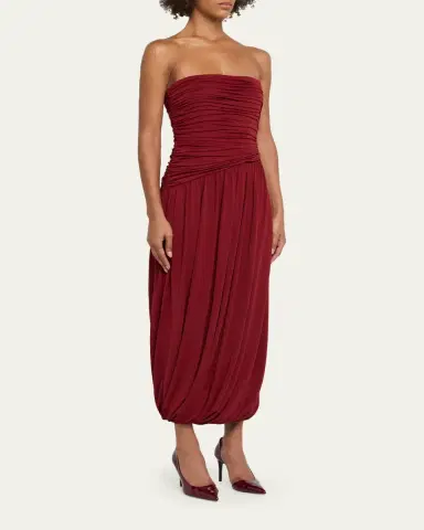 Cinq à Sept Rosine Draped Strapless Midi Dress | Thumbnail 4 Cinq à Sept Rosine Draped Strapless Midi Dress | Thumbnail 4