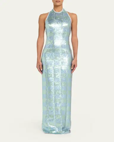 Markarian Nerine Gingham Sequined Halter Column Gown | Thumbnail 2