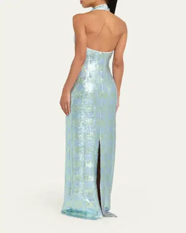 Markarian Nerine Gingham Sequined Halter Column Gown | Thumbnail 3