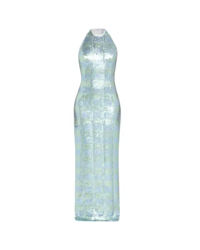 Markarian Nerine Gingham Sequined Halter Column Gown