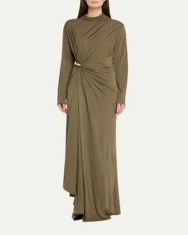 Bottega Veneta Long-Sleeve Draped Matte Crepe Maxi Dress | Thumbnail 2 Bottega Veneta Long-Sleeve Draped Matte Crepe Maxi Dress | Thumbnail 2