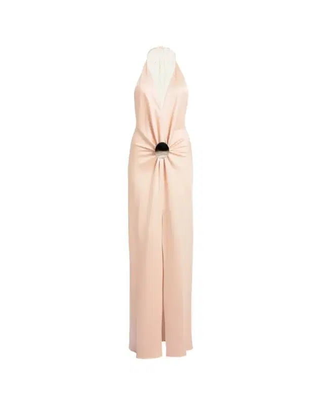 Silvia Tcherassi Rowan Gathered Hammered Silk Plunging Halter Maxi Dress