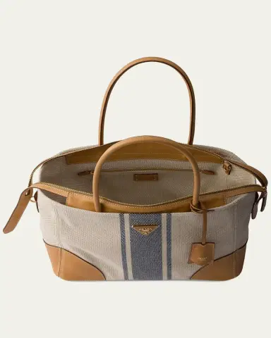 Prada Large Canvas and Leather Tote Bag | Thumbnail 3