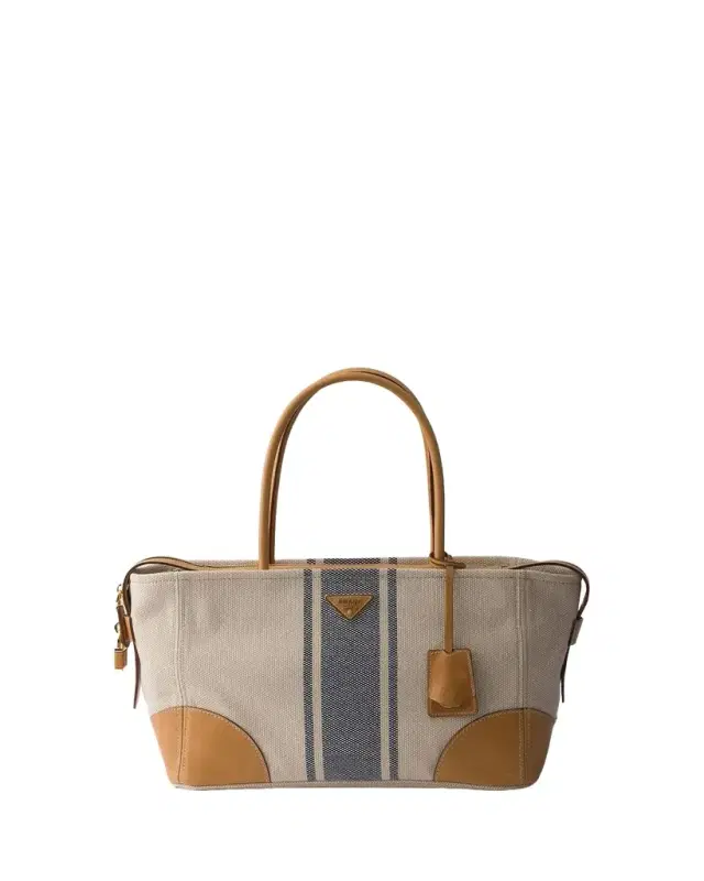 Prada Large Canvas and Leather Tote Bag