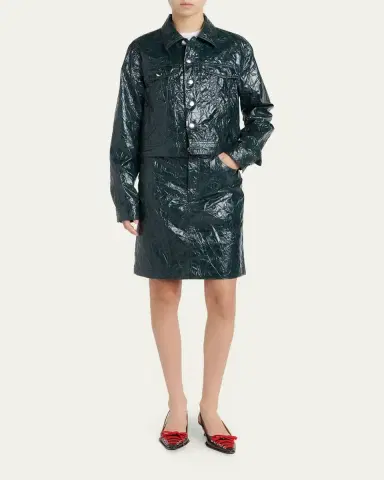 Marni Crinkled Faux-Leather Knee-Length Skirt | Thumbnail 2