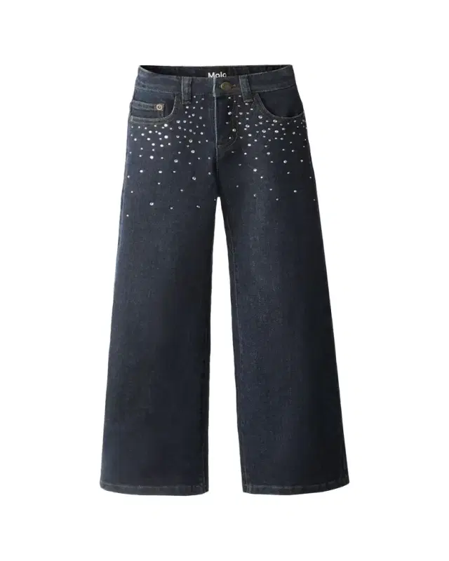 Molo Girl's Asta Rhinestone-Embellished Wide-Leg Denim Jeans, Size 3-7