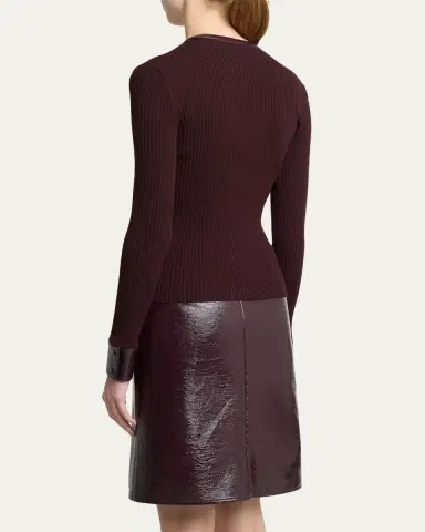 Courrèges Contrast Vinyl & Knit Crewneck Cardigan | Thumbnail 3