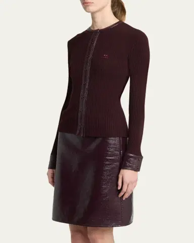 Courrèges Contrast Vinyl & Knit Crewneck Cardigan | Thumbnail 4
