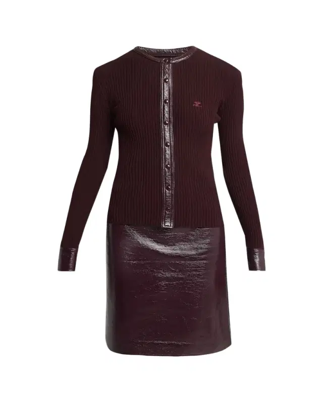 Courreges Contrast Vinyl & Knit Crewneck Cardigan