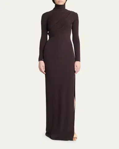 Courrèges Turtleneck Twisted Jersey Long-Sleeve Gown | Thumbnail 2 Courrèges Turtleneck Twisted Jersey Long-Sleeve Gown | Thumbnail 2