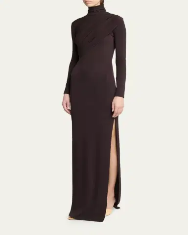 Courrèges Turtleneck Twisted Jersey Long-Sleeve Gown | Thumbnail 4 Courrèges Turtleneck Twisted Jersey Long-Sleeve Gown | Thumbnail 4