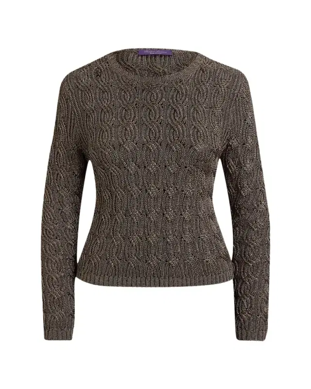 Ralph Lauren Collection Metallic Cable-Knit Crewneck Sweater