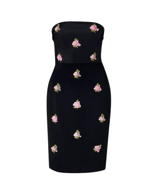 Carolina Herrera Strapless Floral Embroidered Sheath Dress