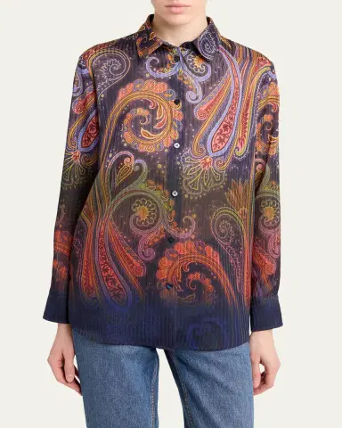 Etro Ombre Paisley-Print Chiffon Button-Down Shirt | Thumbnail 4 Etro Ombre Paisley-Print Chiffon Button-Down Shirt | Thumbnail 4
