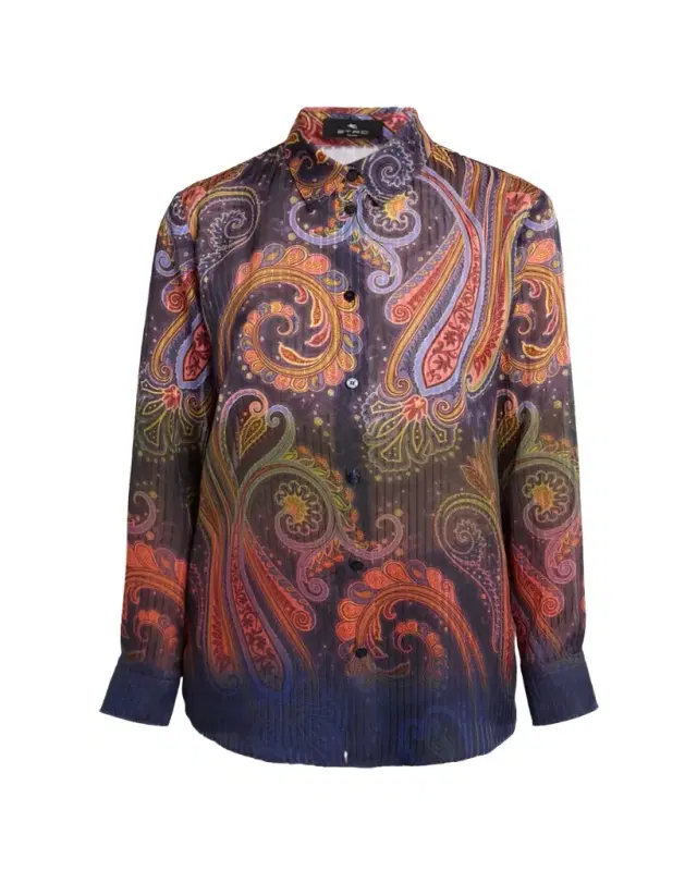 Etro Ombre Paisley-Print Chiffon Button-Down Shirt