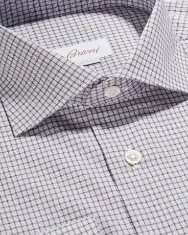 Brioni Men's Graph Check Cotton Dress Shirt | Thumbnail 3 Brioni Men's Graph Check Cotton Dress Shirt | Thumbnail 3
