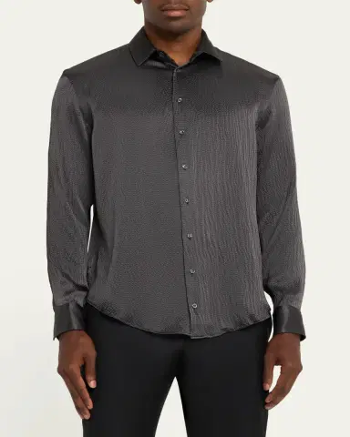 Giorgio Armani Men's Textured Silk Sport Shirt | Thumbnail 4
