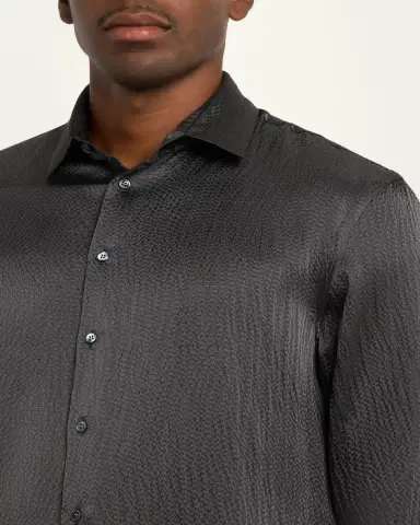 Giorgio Armani Men's Textured Silk Sport Shirt | Thumbnail 5