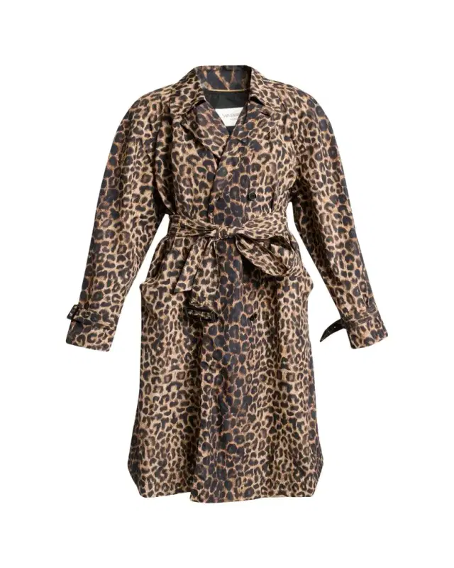 Saint Laurent Leopard-Print Nylon Trench Coat