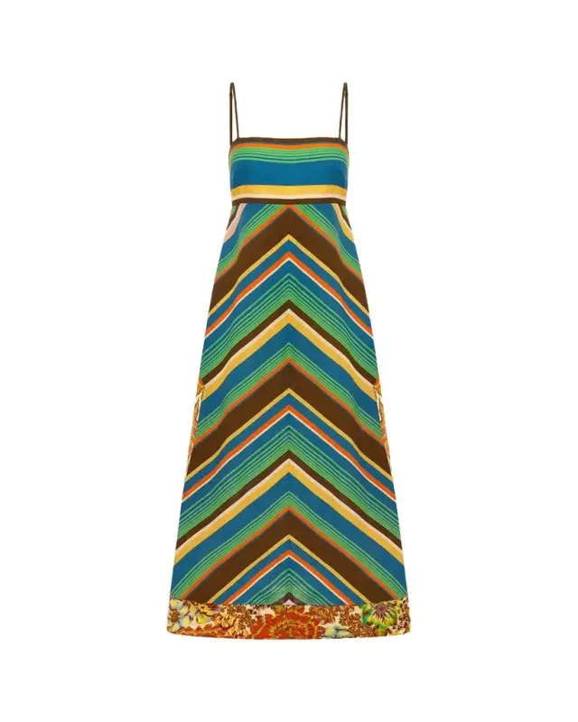 ALÉMAIS Charlie Chevron-Print Linen Midi Dress