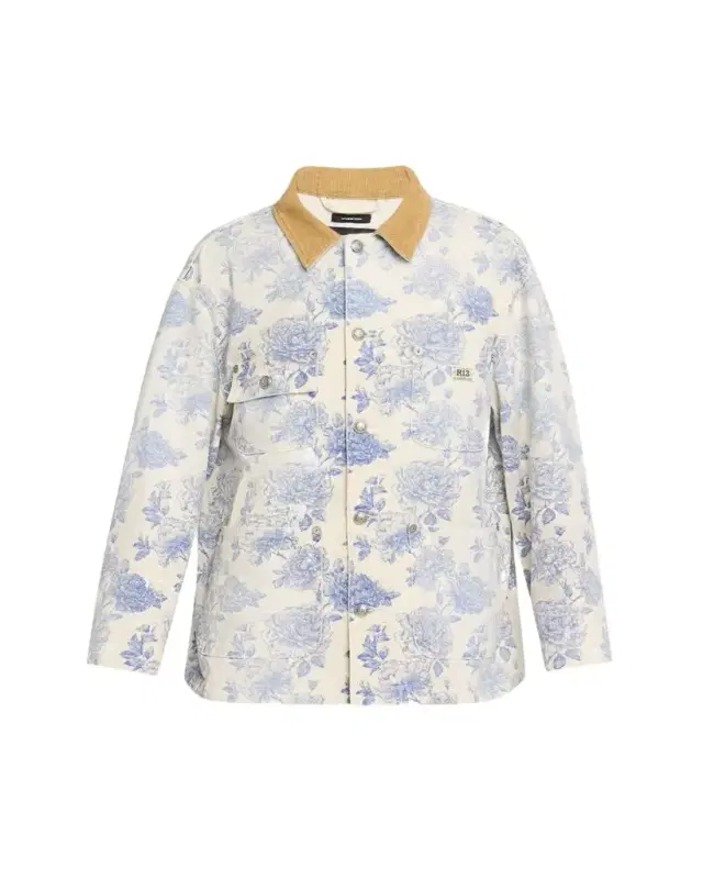 R13 Corduroy-Collar Toile Cotton Chore Jacket