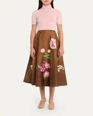 Oscar de la Renta Mixed Botanical Print Cotton Midi Skirt | Thumbnail 2 Oscar de la Renta Mixed Botanical Print Cotton Midi Skirt | Thumbnail 2