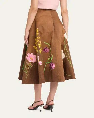Oscar de la Renta Mixed Botanical Print Cotton Midi Skirt | Thumbnail 3 Oscar de la Renta Mixed Botanical Print Cotton Midi Skirt | Thumbnail 3