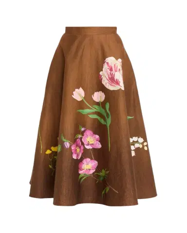 Oscar de la Renta Mixed Botanical Print Cotton Midi Skirt | Thumbnail 1 Oscar de la Renta Mixed Botanical Print Cotton Midi Skirt | Thumbnail 1